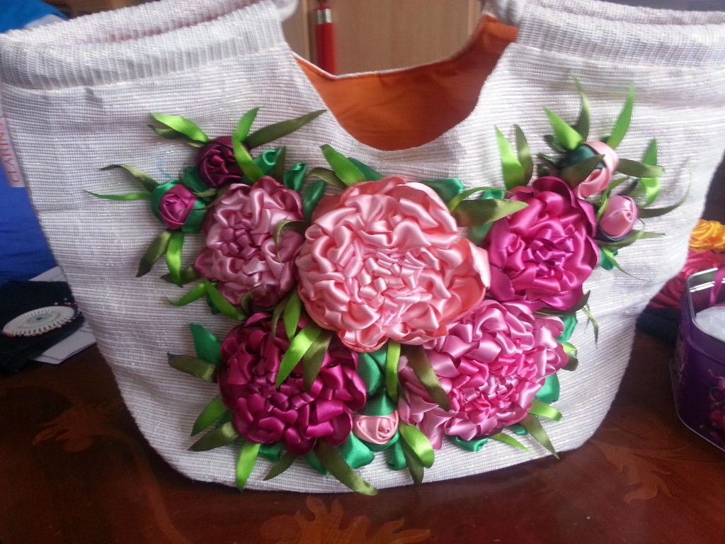 Satin Ribbon Embroidered Peonies