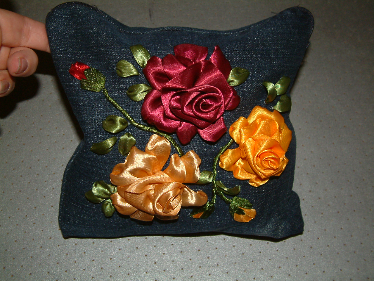 Ribbon embroidered Roses